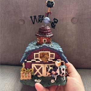 Rustic Barnyard music box with rotating Weather Vane